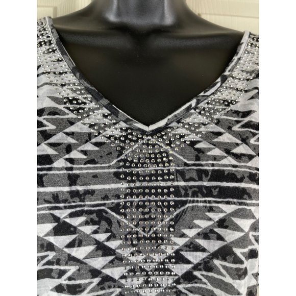 INC International Concepts Top Womens Short Slit Sleeves White Black Size Small - Picture 9 of 11